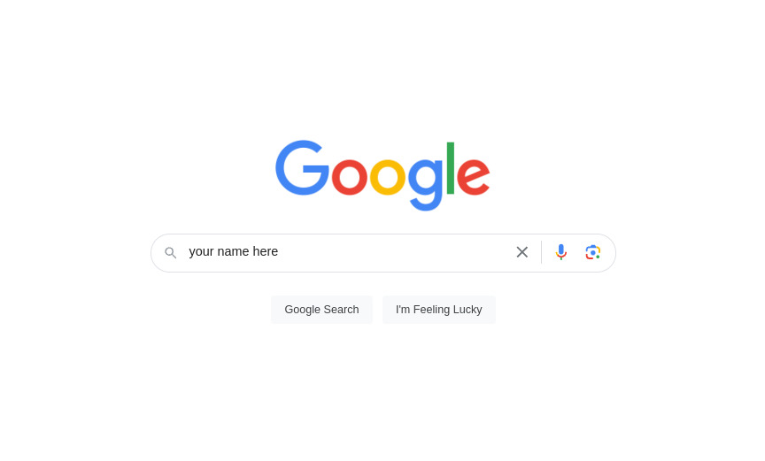 The google search home page with your name here written
in the query input